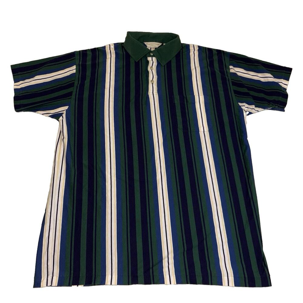 VTG Tournament Arrow Men’s Polo Shirt Lg Vertical Stripe Multicolor Golf Preppy